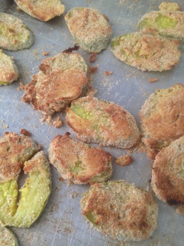 Baked "Fried" Pickles with spicy ranch dipping sauce