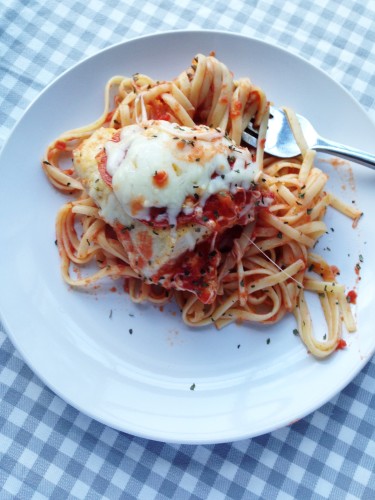 Chicken PIzziola with Mozzerella and Pasta